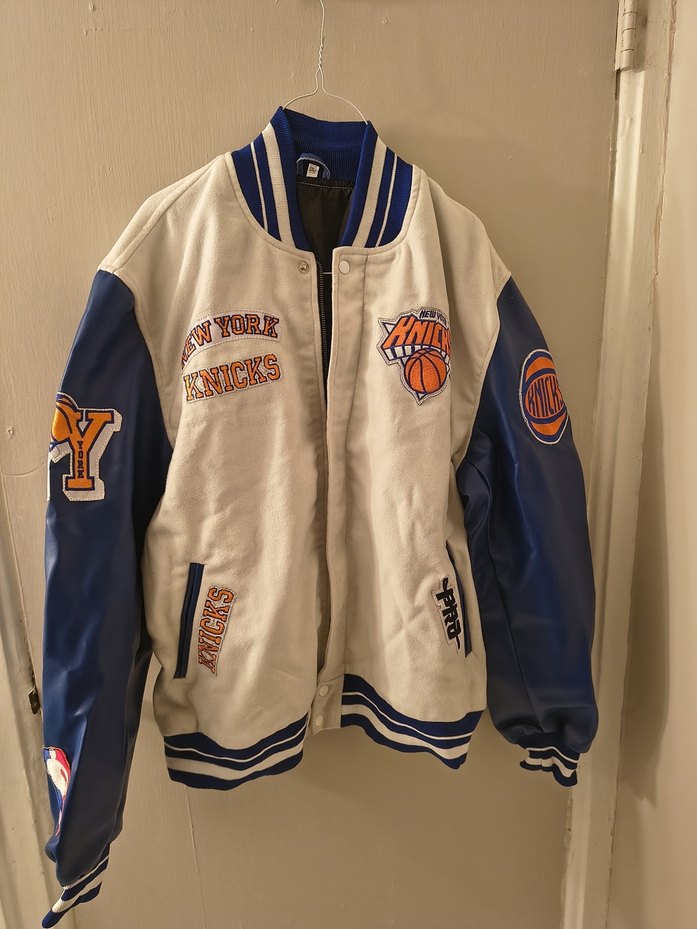New York Knicks White and Royal Blue Varsity Jacket